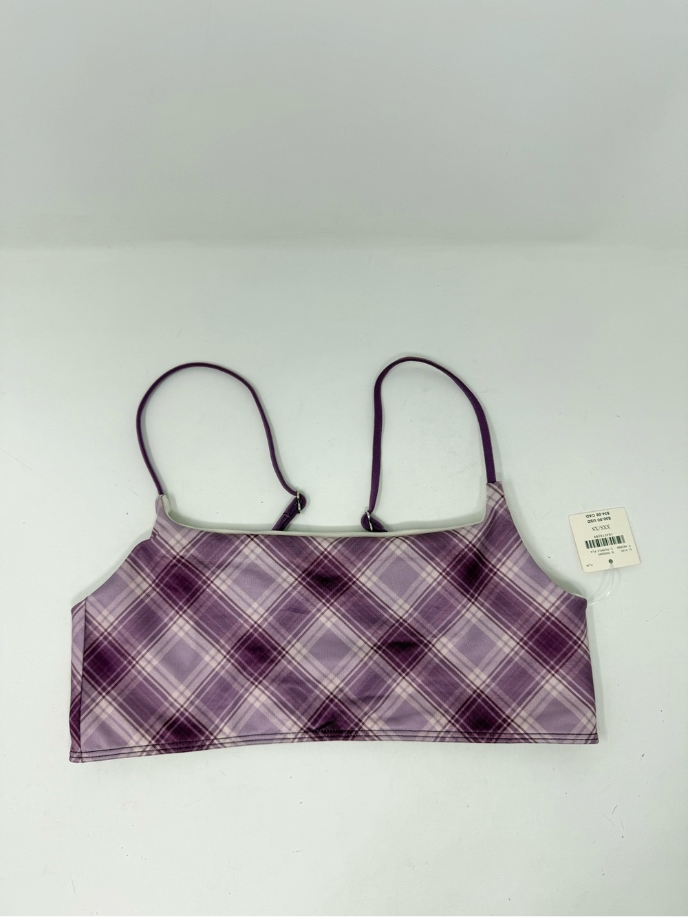 LyreBird Anthropologie seamless square neck bra top size XXS/XS NWT purple plaid - Picture 2 of 5